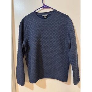 Eddie Bauer Quilted Diamond-Knit Navy Blue Pullover Sweater Crew Neck M